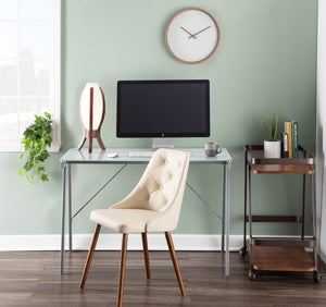 English Elm Mid-century Button-tufted Faux Leather Accent Chair with Solid Walnut Legs for Dining B202P291036