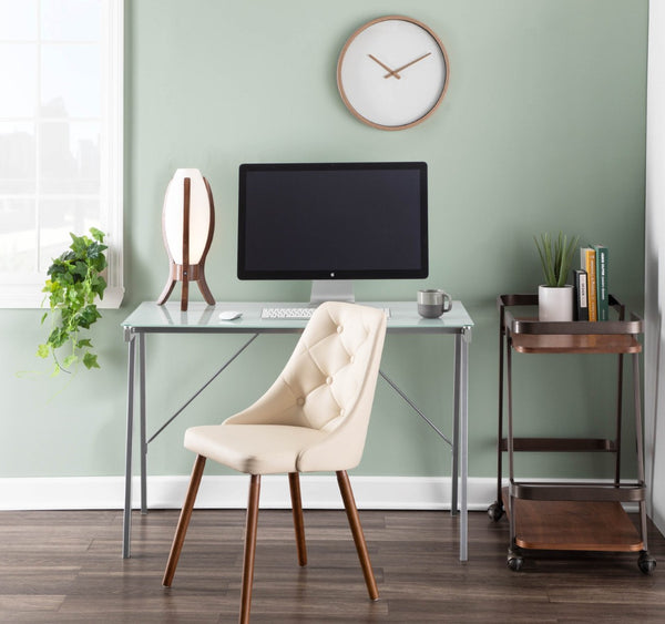 English Elm Mid-century Button-tufted Faux Leather Accent Chair with Solid Walnut Legs for Dining B202P291036