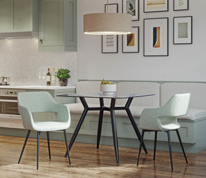 English Elm Mid-century Upholstered Dining Chairs Tapered Metal Legs Sculptural Set for Any Room B202P291037