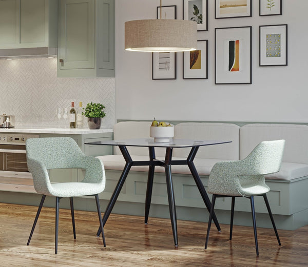 English Elm Mid-century Upholstered Dining Chairs Tapered Metal Legs Sculptural Set for Any Room B202P291037