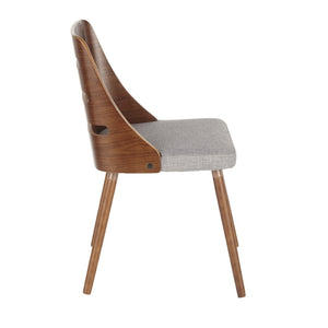 English Elm Mid-Century Modern Accent Dining Chair Walnut Legs Cut-Out Back Grey Upholstered Seat B202P291038