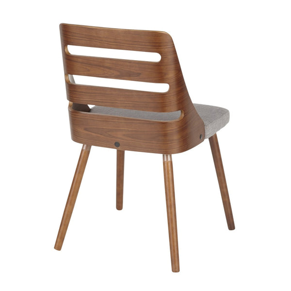 English Elm Mid-Century Modern Accent Dining Chair Walnut Legs Cut-Out Back Grey Upholstered Seat B202P291038