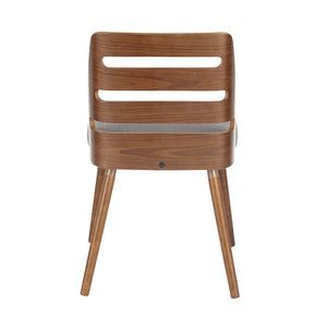 English Elm Mid-Century Modern Accent Dining Chair Walnut Legs Cut-Out Back Grey Upholstered Seat B202P291038