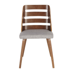 English Elm Mid-Century Modern Accent Dining Chair Walnut Legs Cut-Out Back Grey Upholstered Seat B202P291038