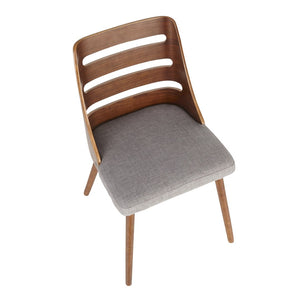 English Elm Mid-Century Modern Accent Dining Chair Walnut Legs Cut-Out Back Grey Upholstered Seat B202P291038