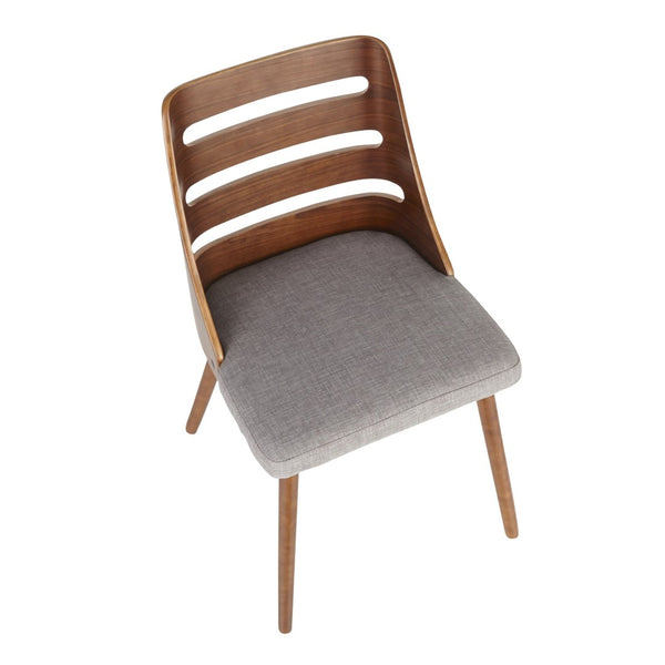 English Elm Mid-Century Modern Accent Dining Chair Walnut Legs Cut-Out Back Grey Upholstered Seat B202P291038