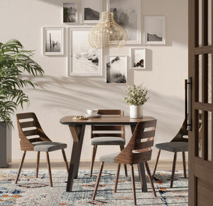 English Elm Mid-Century Modern Accent Dining Chair Walnut Legs Cut-Out Back Grey Upholstered Seat B202P291038