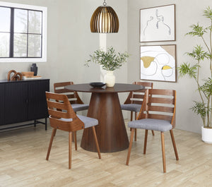 English Elm Mid-Century Modern Accent Dining Chair Walnut Legs Cut-Out Back Grey Upholstered Seat B202P291038