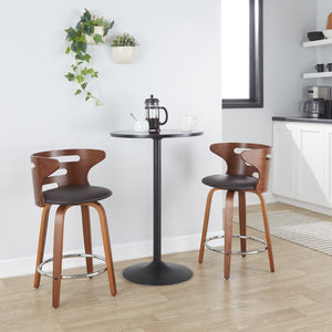 English Elm 24" Mid-century Swivel Counterstools Walnut Bentwood Legs Faux Leather Seat Set of 2 B202P291045