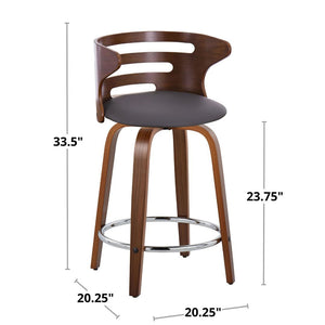 English Elm 24" Mid-century Swivel Counterstools Walnut Bentwood Legs Faux Leather Seat Set of 2 B202P291045