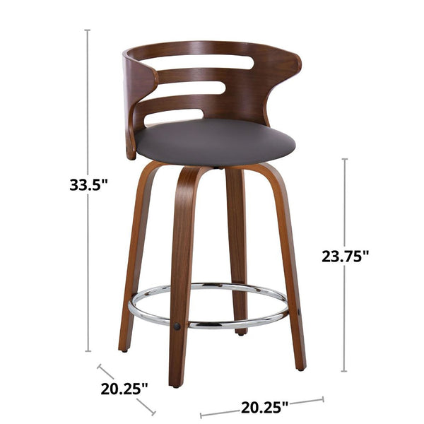 English Elm 24" Mid-century Swivel Counterstools Walnut Bentwood Legs Faux Leather Seat Set of 2 B202P291045