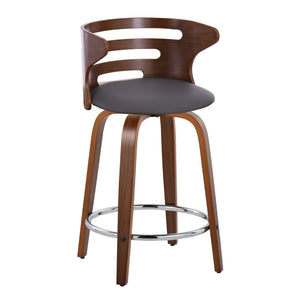 English Elm 24" Mid-century Swivel Counterstools Walnut Bentwood Legs Faux Leather Seat Set of 2 B202P291045