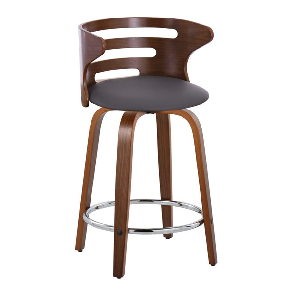 English Elm 24" Mid-century Swivel Counterstools Walnut Bentwood Legs Faux Leather Seat Set of 2 B202P291045