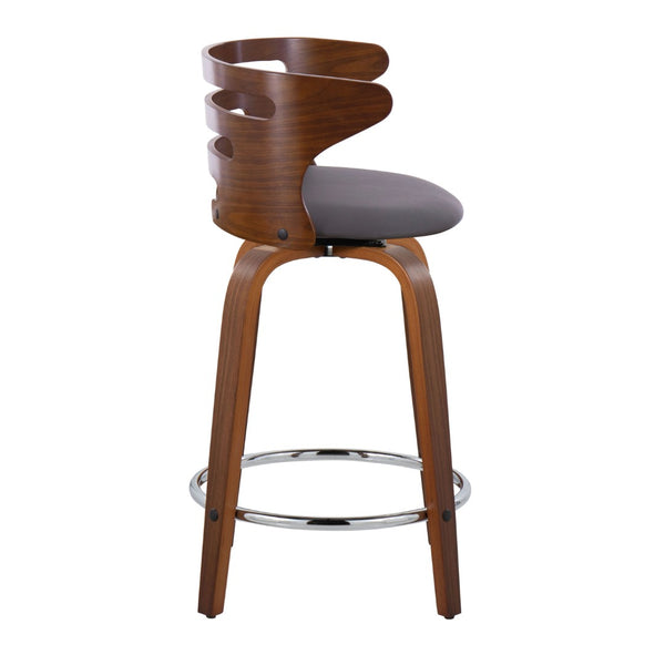English Elm 24" Mid-century Swivel Counterstools Walnut Bentwood Legs Faux Leather Seat Set of 2 B202P291045