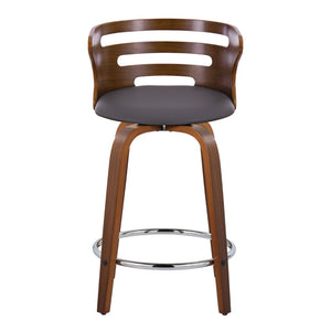 English Elm 24" Mid-century Swivel Counterstools Walnut Bentwood Legs Faux Leather Seat Set of 2 B202P291045