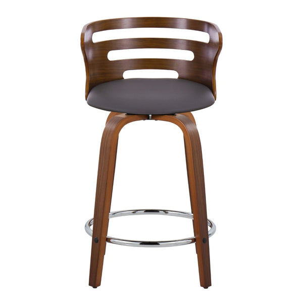 English Elm 24" Mid-century Swivel Counterstools Walnut Bentwood Legs Faux Leather Seat Set of 2 B202P291045