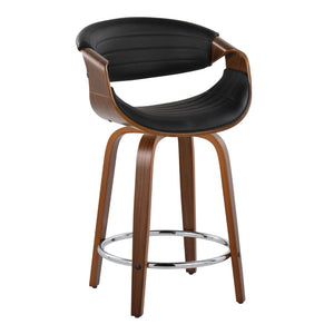 English Elm 24 Inch Mid-Century Counter Stools Walnut Bentwood Swivel Faux Leather Set of 2 Black B202P291049