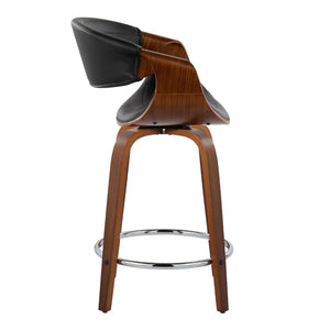 English Elm 24 Inch Mid-Century Counter Stools Walnut Bentwood Swivel Faux Leather Set of 2 Black B202P291049