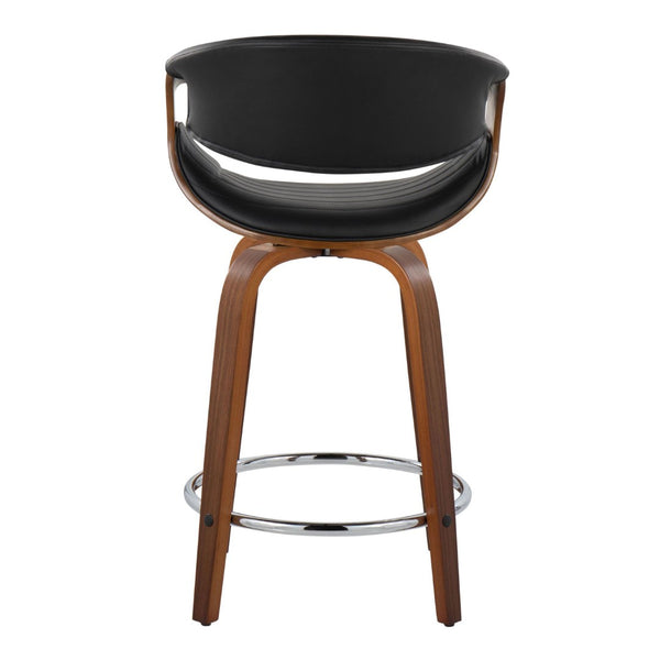 English Elm 24 Inch Mid-Century Counter Stools Walnut Bentwood Swivel Faux Leather Set of 2 Black B202P291049