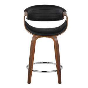 English Elm 24 Inch Mid-Century Counter Stools Walnut Bentwood Swivel Faux Leather Set of 2 Black B202P291049