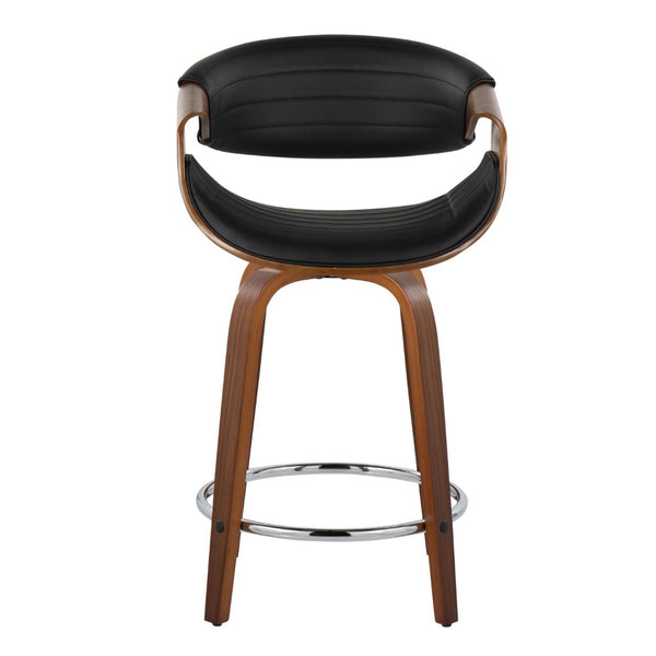 English Elm 24 Inch Mid-Century Counter Stools Walnut Bentwood Swivel Faux Leather Set of 2 Black B202P291049