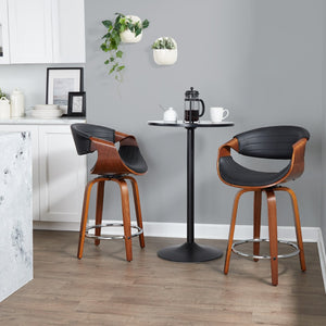 English Elm 24 Inch Mid-Century Counter Stools Walnut Bentwood Swivel Faux Leather Set of 2 Black B202P291049