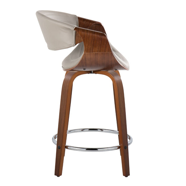 English Elm 24 Inch Mid-Century Counter Stools Walnut Bentwood Swivel Faux Leather Set of 2 Gray B202P291050