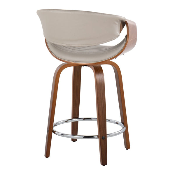 English Elm 24 Inch Mid-Century Counter Stools Walnut Bentwood Swivel Faux Leather Set of 2 Gray B202P291050