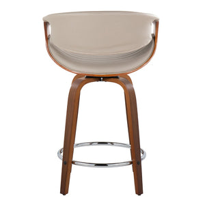 English Elm 24 Inch Mid-Century Counter Stools Walnut Bentwood Swivel Faux Leather Set of 2 Gray B202P291050