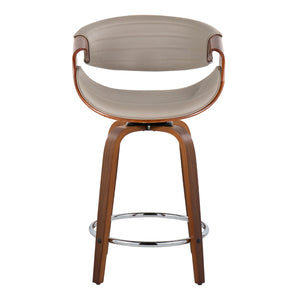English Elm 24 Inch Mid-Century Counter Stools Walnut Bentwood Swivel Faux Leather Set of 2 Gray B202P291050
