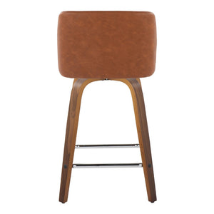 English Elm 24 Inch Mid-Century Swivel Counterstools with Walnut Legs and Camel Faux Leather Set of 2 Chrome B202P291053