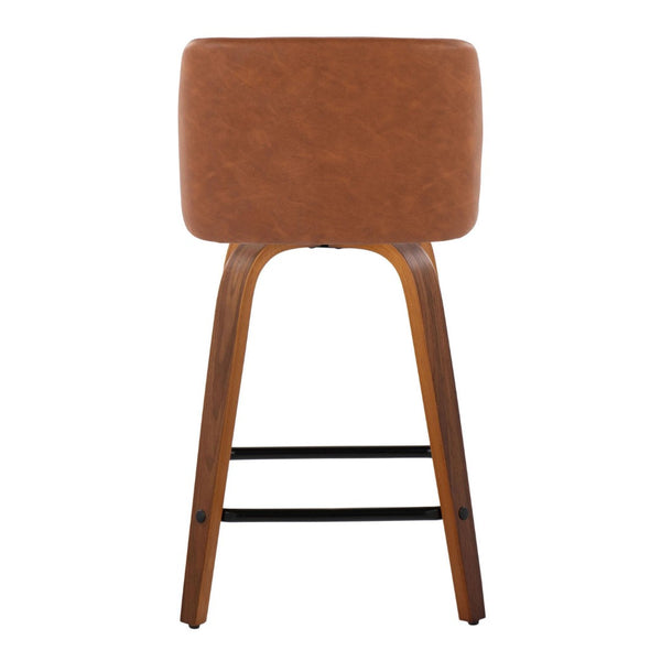 English Elm 24 Inch Mid-Century Swivel Counterstools with Walnut Legs and Camel Faux Leather Set of 2 Black B202P291054