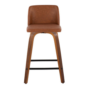 English Elm 24 Inch Mid-Century Swivel Counterstools with Walnut Legs and Camel Faux Leather Set of 2 Black B202P291054