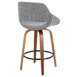 English Elm Mid-Century Swivel Counter Stools Walnut Frame Upholstered in Grey Fabric Pair B202P291072