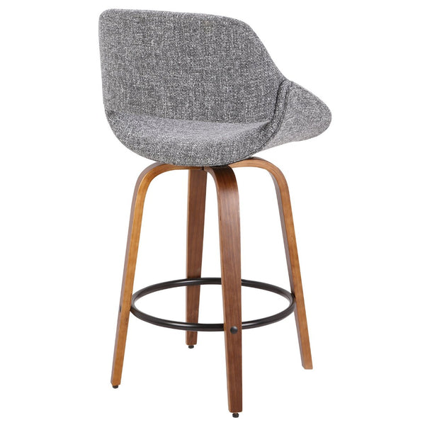 English Elm Mid-Century Swivel Counter Stools Walnut Frame Upholstered in Grey Fabric Pair B202P291072