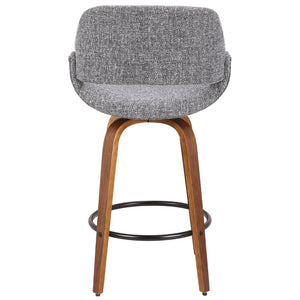 English Elm Mid-Century Swivel Counter Stools Walnut Frame Upholstered in Grey Fabric Pair B202P291072