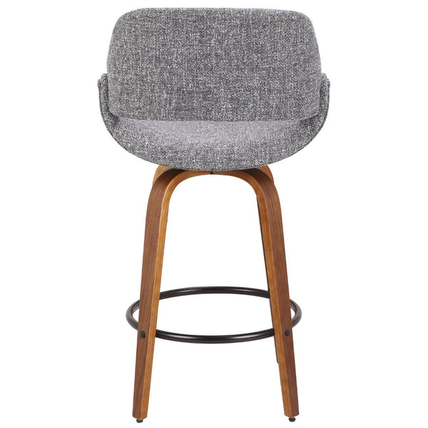 English Elm Mid-Century Swivel Counter Stools Walnut Frame Upholstered in Grey Fabric Pair B202P291072