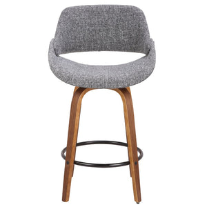 English Elm Mid-Century Swivel Counter Stools Walnut Frame Upholstered in Grey Fabric Pair B202P291072