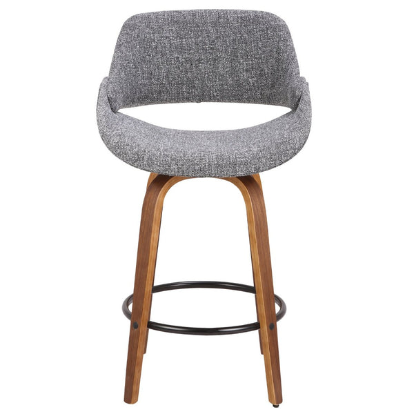 English Elm Mid-Century Swivel Counter Stools Walnut Frame Upholstered in Grey Fabric Pair B202P291072