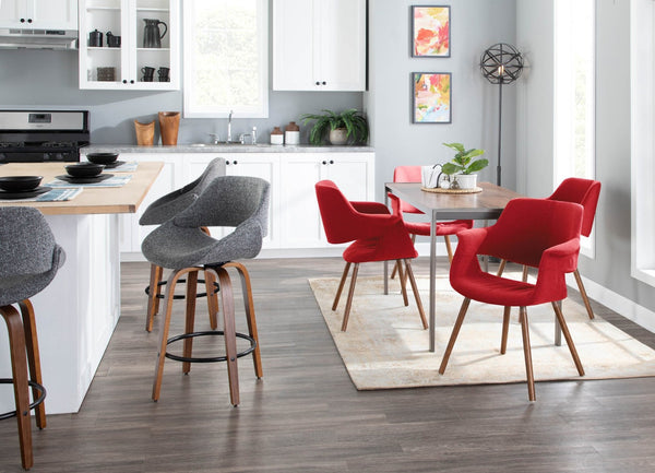 English Elm Mid-Century Swivel Counter Stools Walnut Frame Upholstered in Grey Fabric Pair B202P291072