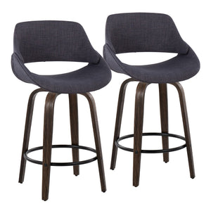 English Elm 26 Inch Mid-Century Swivel Counterstools with Bentwood Legs and Charcoal Upholstery Set of 2 B202P291073