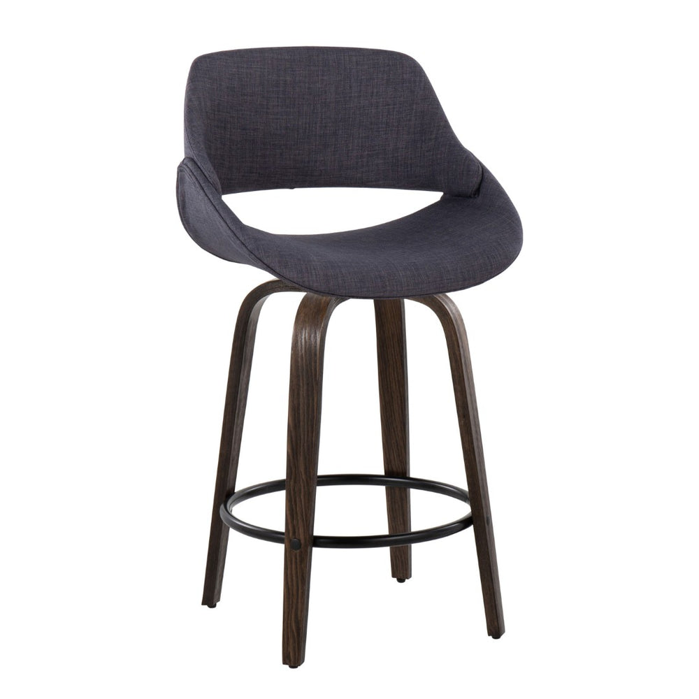 English Elm 26 Inch Mid-Century Swivel Counterstools with Bentwood Legs and Charcoal Upholstery Set of 2 B202P291073