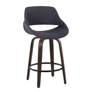 English Elm 26 Inch Mid-Century Swivel Counterstools with Bentwood Legs and Charcoal Upholstery Set of 2 B202P291073
