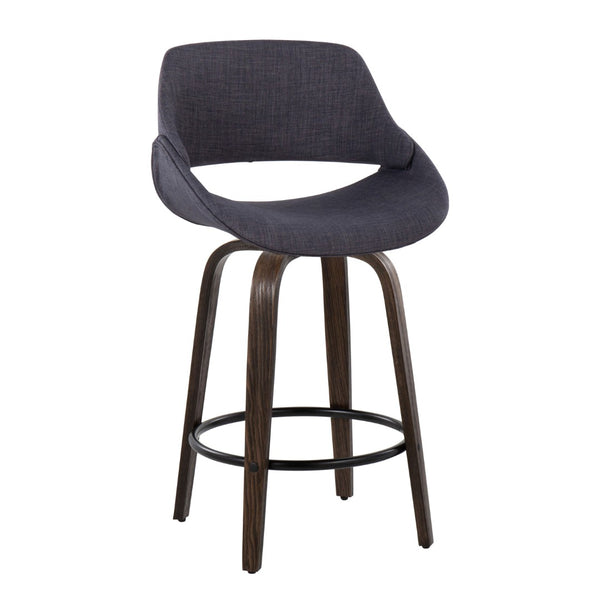 English Elm 26 Inch Mid-Century Swivel Counterstools with Bentwood Legs and Charcoal Upholstery Set of 2 B202P291073
