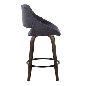 English Elm 26 Inch Mid-Century Swivel Counterstools with Bentwood Legs and Charcoal Upholstery Set of 2 B202P291073