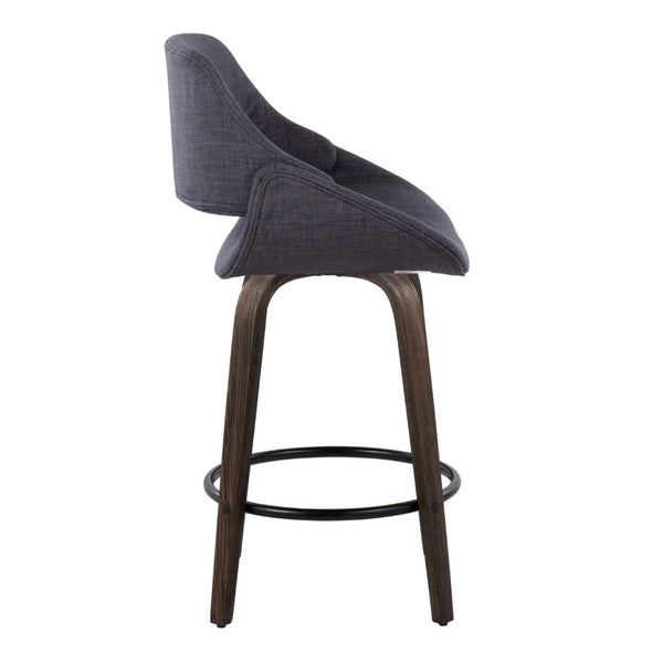 English Elm 26 Inch Mid-Century Swivel Counterstools with Bentwood Legs and Charcoal Upholstery Set of 2 B202P291073