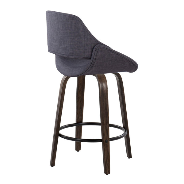 English Elm 26 Inch Mid-Century Swivel Counterstools with Bentwood Legs and Charcoal Upholstery Set of 2 B202P291073