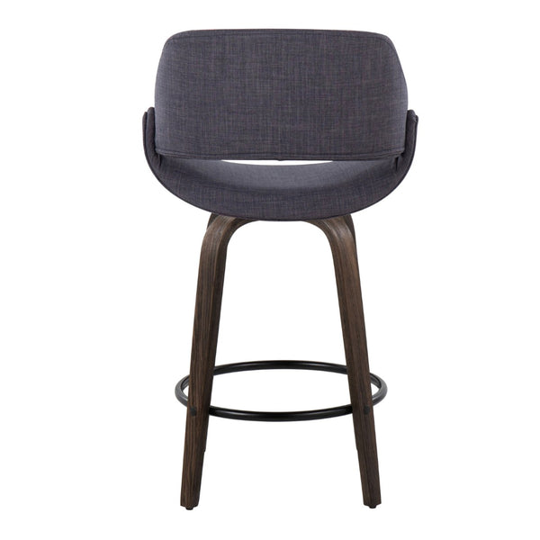 English Elm 26 Inch Mid-Century Swivel Counterstools with Bentwood Legs and Charcoal Upholstery Set of 2 B202P291073