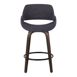 English Elm 26 Inch Mid-Century Swivel Counterstools with Bentwood Legs and Charcoal Upholstery Set of 2 B202P291073