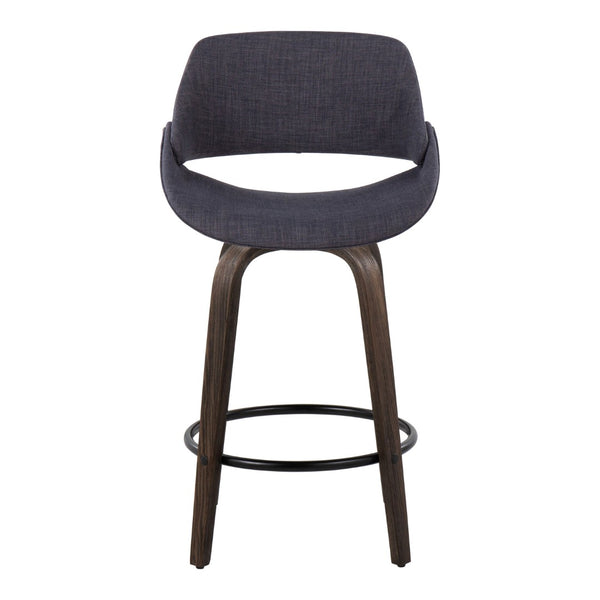 English Elm 26 Inch Mid-Century Swivel Counterstools with Bentwood Legs and Charcoal Upholstery Set of 2 B202P291073